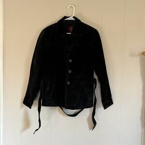 Genuine vintage black leather jacket button up women's large